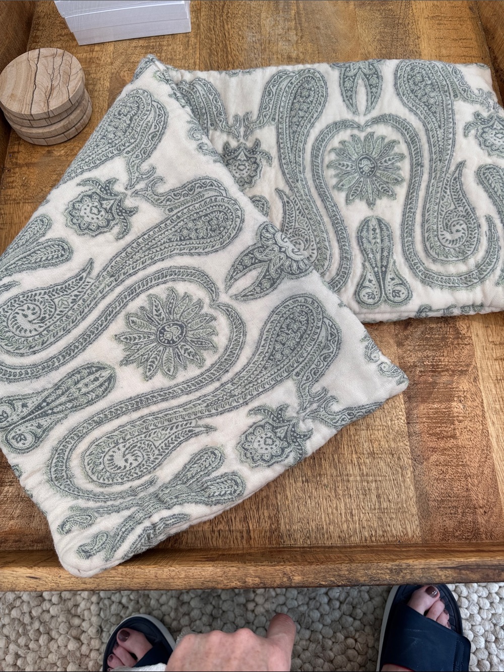 Pottery Barn Isabelle Green Jacquard Paisley Extra Long Lumbar Pillow 14" x 36"